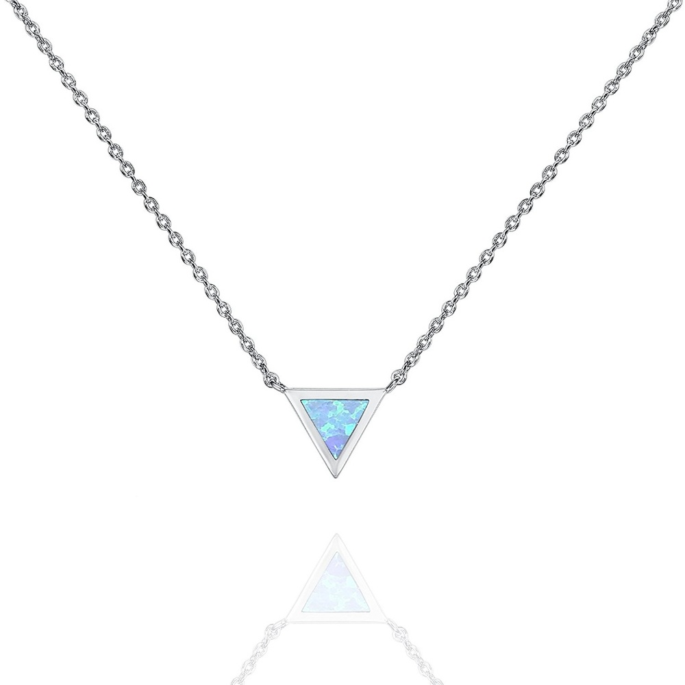Silver Plated Triangle Opal Colored Necklace